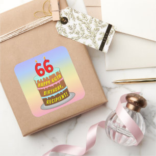 66:e födelsedag: Roligt Cake and Candles + Custom Fyrkantigt Klistermärke