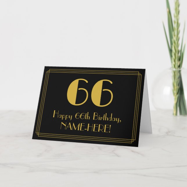 66:e födelsedagen: Art Deco Inspired Titta "66" +  Kort (Framsida)