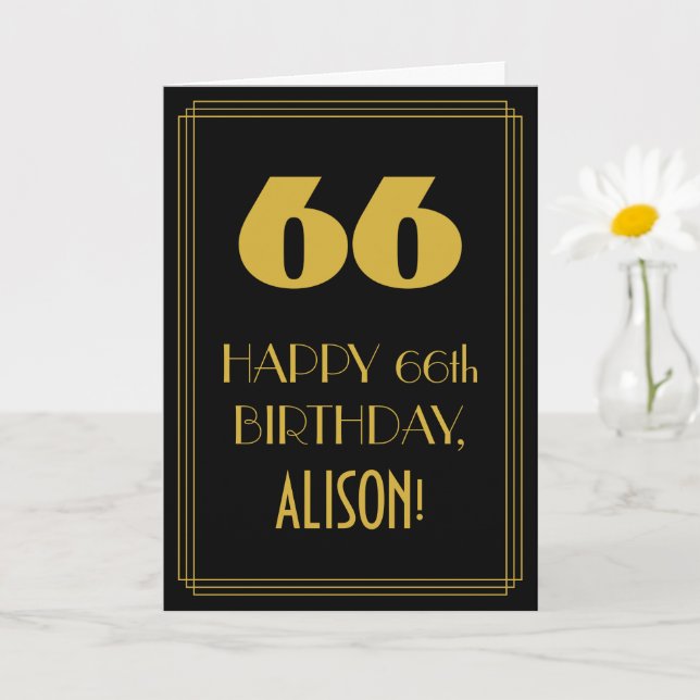 66:e födelsedagen ~ Art Deco Inspired Titta "66" & Kort (Liten växt)