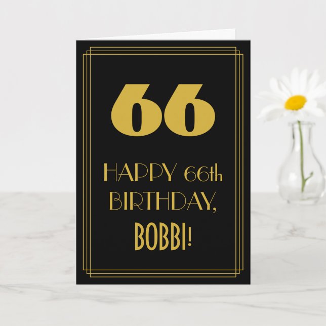 66:e födelsedagen - Art Deco Inspired Titta "66" o Kort (Liten växt)