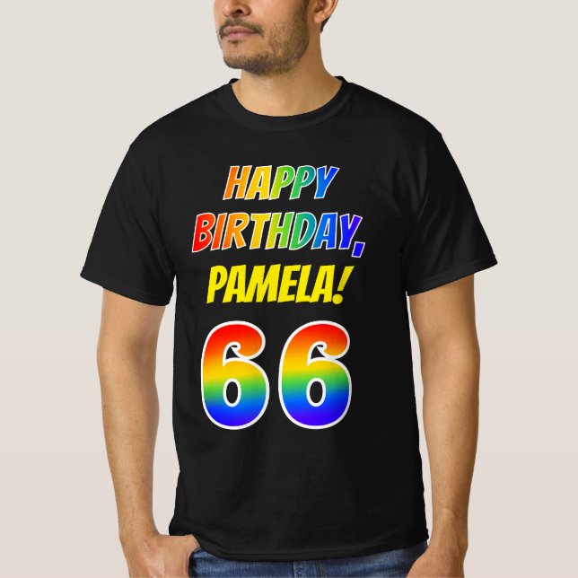 66:e födelsedagen - fetstil, Roligt, regnbåge 66,  T Shirt (Framsida)