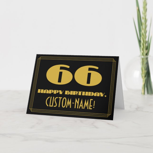 66:e födelsedagen: Namn + Art Deco Inspired (66) Kort (Framsida)