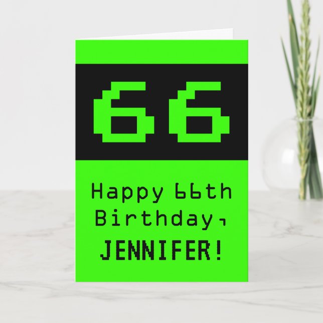 66:e födelsedagen: Nerdy/Geeky Stil "66" och Namn Kort (Framsida)