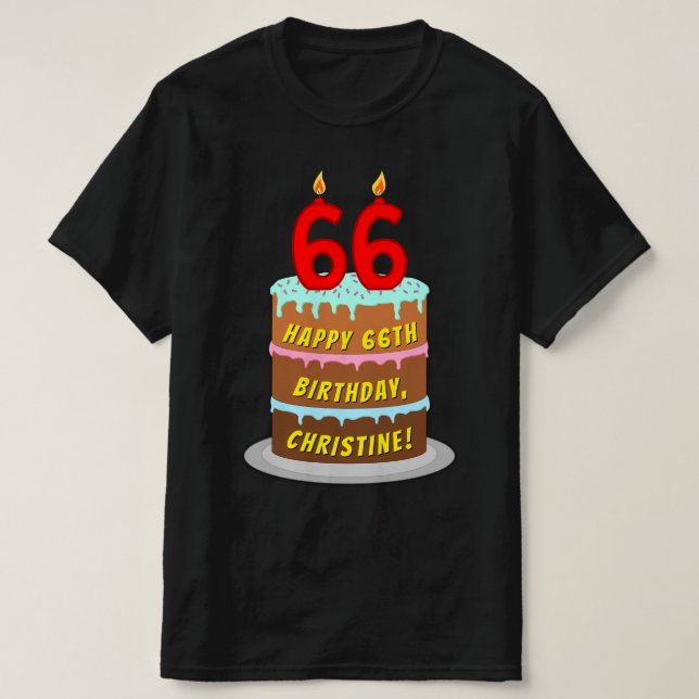 66:e födelsedagen - Roligt Cake & Candles, med ege T Shirt (Design framsida)