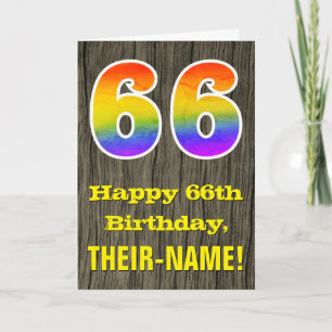 66:e födelsedagen: Rustic Faux Wood Titta, Rainbow Kort