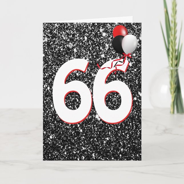66:e födelsedagsballongen på svarta Glitter-kortet Kort (Framsida)