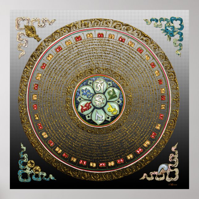 [66] Rundtibetansk "OM" Mantra Mandala Poster (Framsidan)