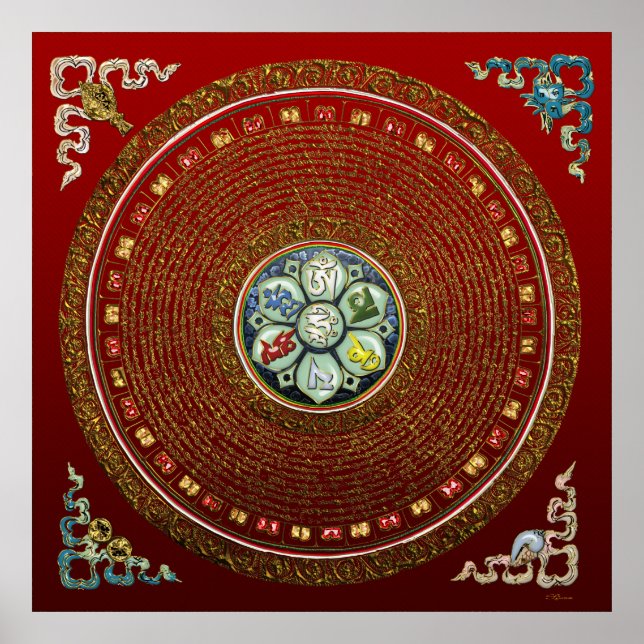[66] Rundtibetansk "OM" Mantra Mandala Poster (Framsidan)