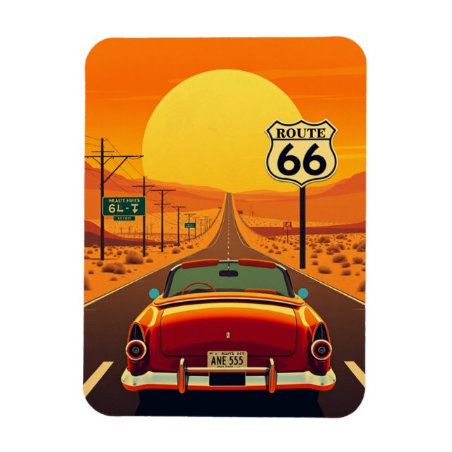 66 Vintage Sunset Highway med Car Magnet (Vertikal)