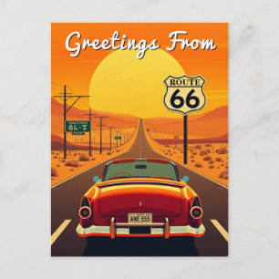 66 Vintage Sunset Highway med Car Vykort