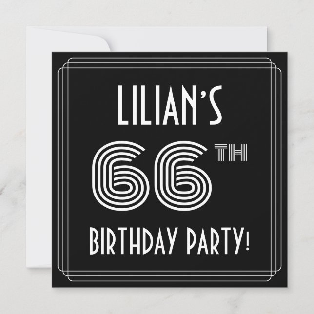 66th Birthday Party: Art Deco Style w/ Custom Name Inbjudningar (Framsida)