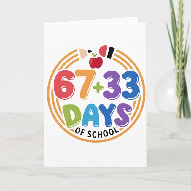 67 + 33 dagar av skolan Färgglad rolig klassrum. Kort (Framsida)