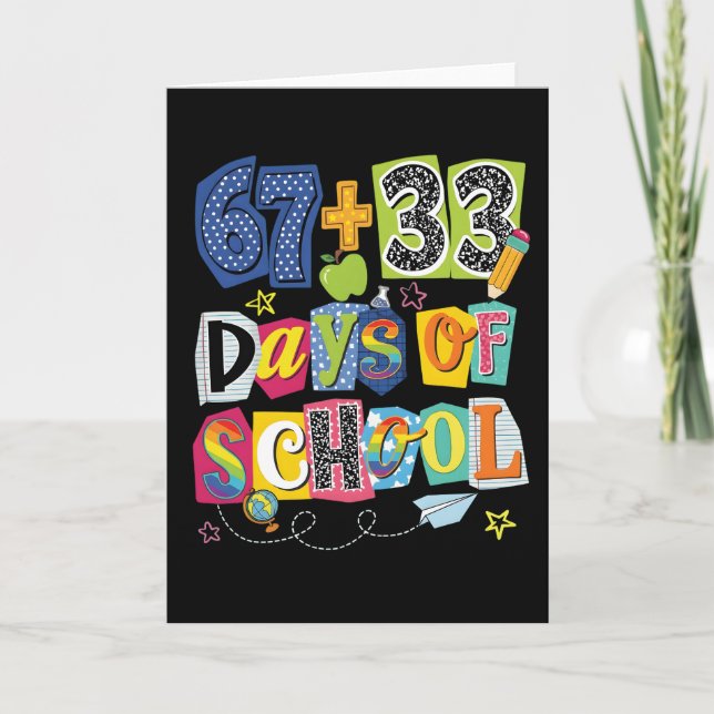 67 + 33 dagar i skolan Färgrik klassrum Kort (Framsida)