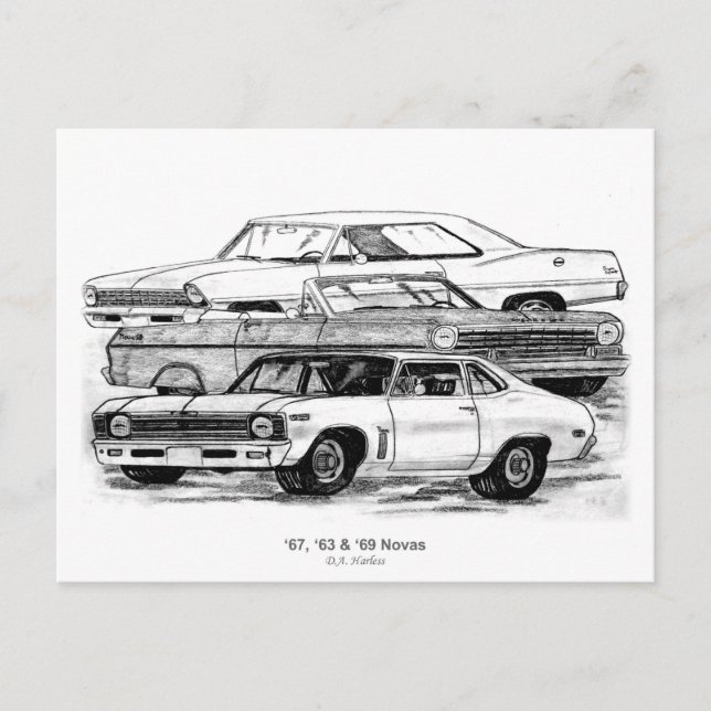 67, 63, 69 Novas - BW vid gräns Vykort (Framsida)