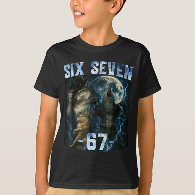 67 Alpha Wolf Meme Funny Graphic Tee Six Seven Hum (Framsida)