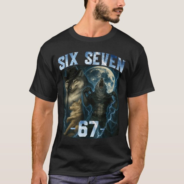 67 Alpha Wolf Meme Funny Graphic Tee Six Seven Hum (Framsida)