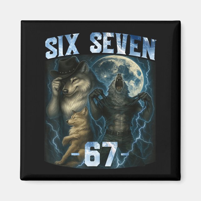 67 Alpha Wolf Meme Funny Graphic Tee Six Seven Hum Magnet (Framsidan)