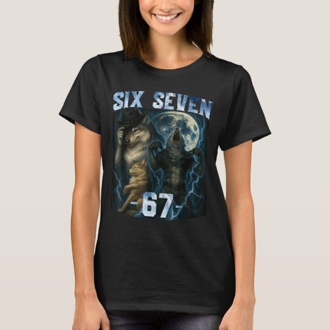 67 Alpha Wolf Meme Rolig Grafisk T-Shirt Six Seven (Framsida)