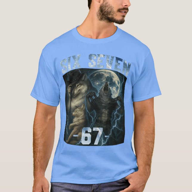 67 Alpha Wolf Meme Rolig Grafisk T-Shirt Six Seven (Framsida)
