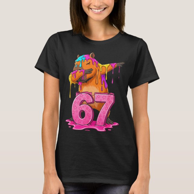 67 Animals Funny 67 Brainrot Youth Kids Capybara 6 T Shirt (Framsida)