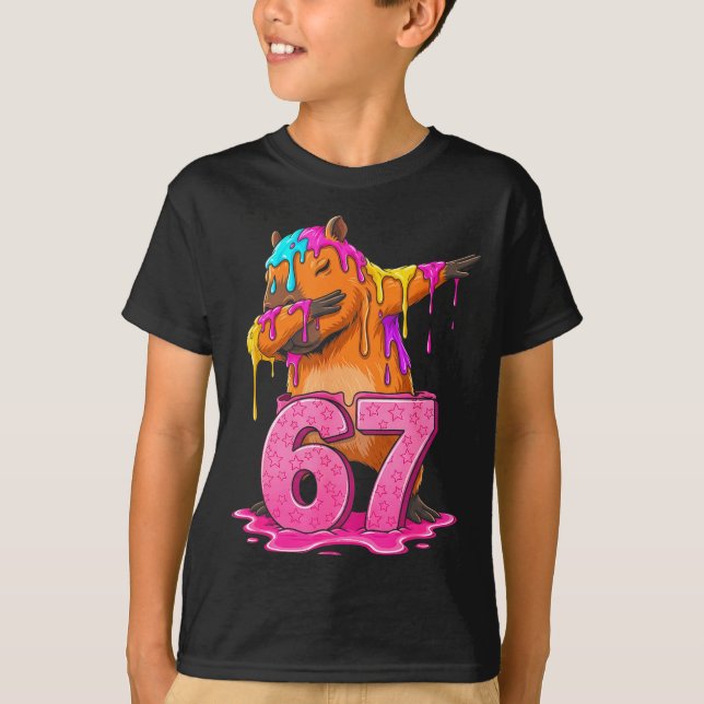 67 Animals Funny 67 Brainrot Youth Kids Capybara 6 T Shirt (Framsida)