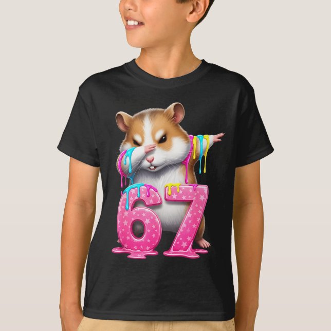 67 Animals Funny 67 Brainrot Youth Kids Hamster 67 T Shirt (Framsida)