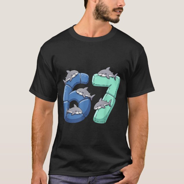 67 Animals Funny 67 Brainrot Youth Kids Shark 67  T Shirt (Framsida)