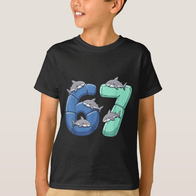67 Animals Funny 67 Brainrot Youth Kids Shark 67  T Shirt (Framsida)