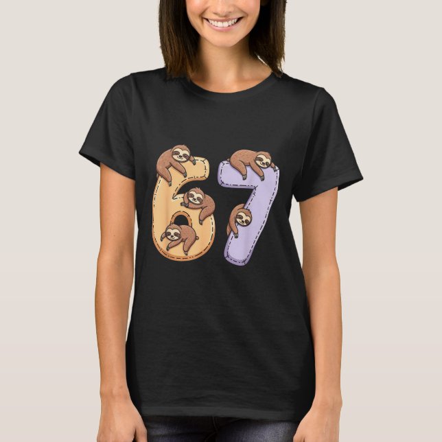 67 Animals Funny 67 Brainrot Youth Kids Sloth 67  T Shirt (Framsida)