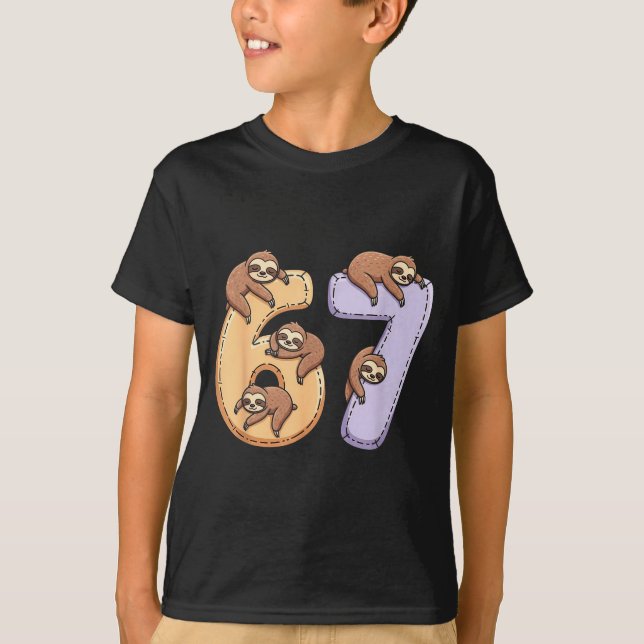 67 Animals Funny 67 Brainrot Youth Kids Sloth 67  T Shirt (Framsida)