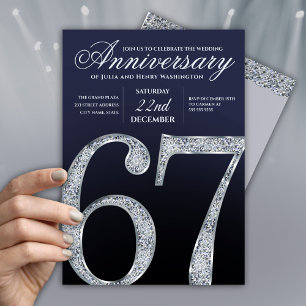 67-årsjubileum Diamant Silver Marinblå Modern Inbjudningar