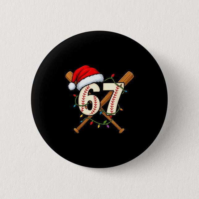 67 Baseball Xmas Lights Santa Hat Funny Holiday  Knapp (Framsida)