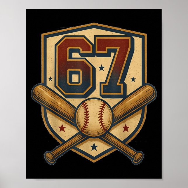 67 Baseboll Meme Årgammal Srts Crest Roligt Retro  Poster (Framsidan)