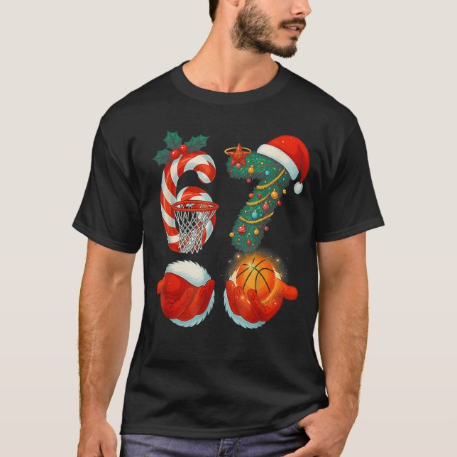 67 Basketball Santa Si Seven Meme Christmas Sport  T Shirt (Framsida)