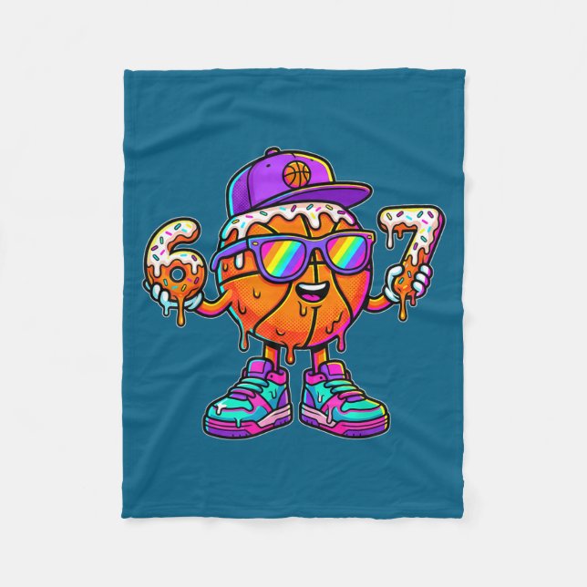67 Basketboll Dropp Six Seven Roligt Meme Gen Alph Fleecefilt (Framsidan)