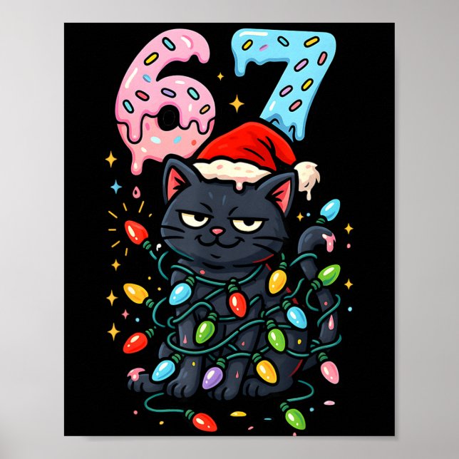 67 Black Cat Christmas Ice Cream Drip Santa Hat Si Poster (Framsidan)