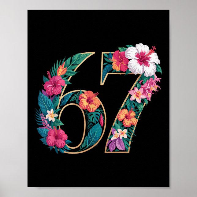 67 Blommig Blomma Gen 67-årsdag Nummer 67  Poster (Framsidan)