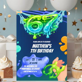 67 Boy Neon Blue Green Slime Birthday Invitation Inbjudningar