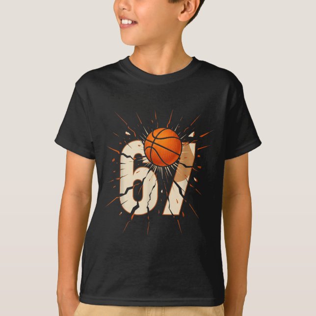 67 Brainrot Youth Basketball Drip - Funny Kids 67  T Shirt (Framsida)