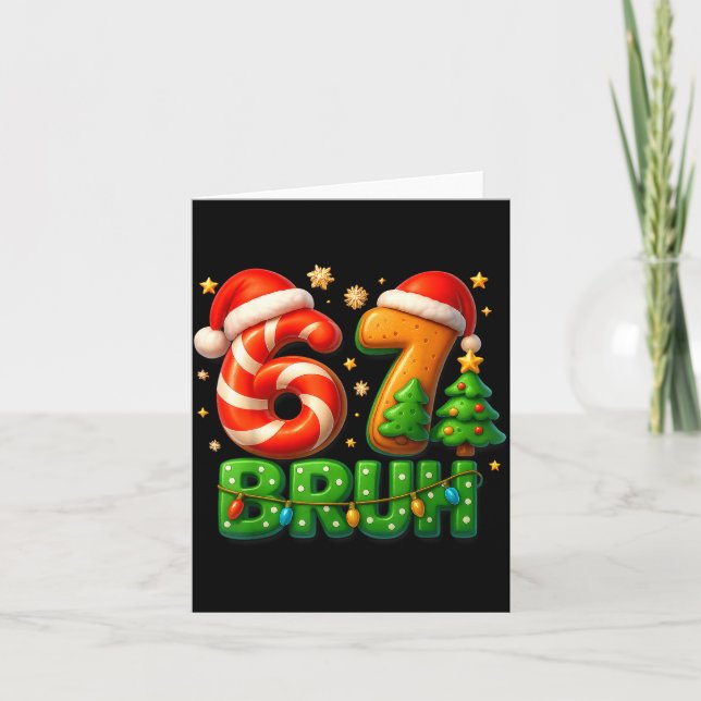 67 Bruh Christmas Candy Cane Gingerbread Design Xm Kort (Framsida)
