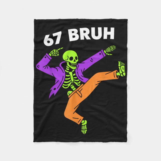 67 Bruh Halloween Dabbing Skeleton Meme 6 7 Number Fleecefilt (Framsidan)