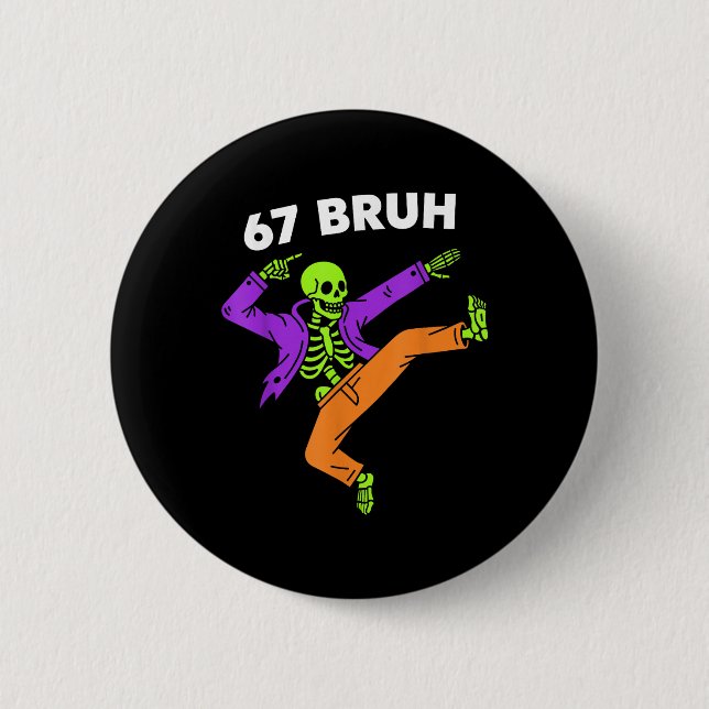 67 Bruh Halloween Dabbing Skeleton Meme 6 7 Number Knapp (Framsida)