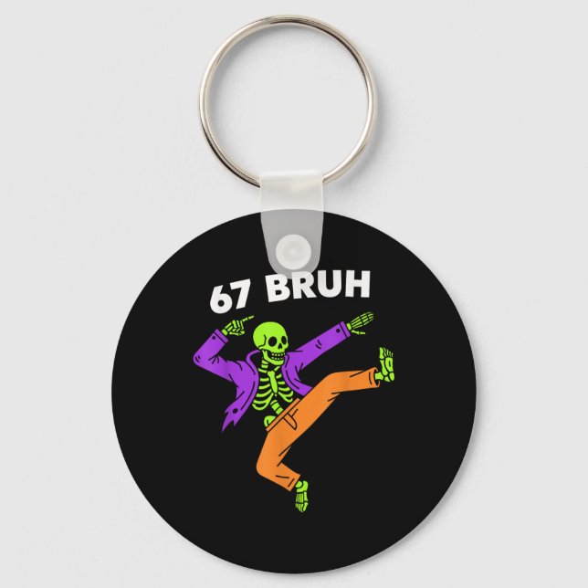 67 Bruh Halloween Dabbing Skeleton Meme 6 7 Number Nyckelring (Framsida)