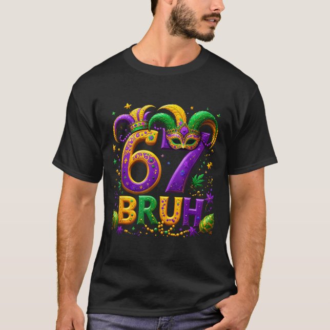 67 Bruh Jester Hat Feather Mask Mardi Gras Fleur D T Shirt (Framsida)