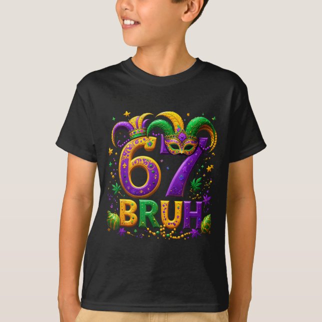 67 Bruh Jester Hat Feather Mask Mardi Gras Fleur D T Shirt (Framsida)