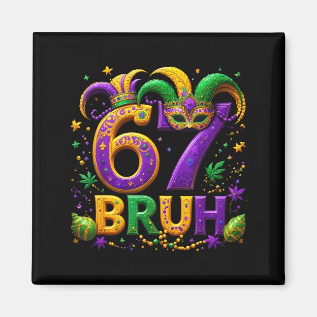 67 Bruh Jester Hatt Fjädermask Mardi Gras Fleur D Magnet (Framsidan)