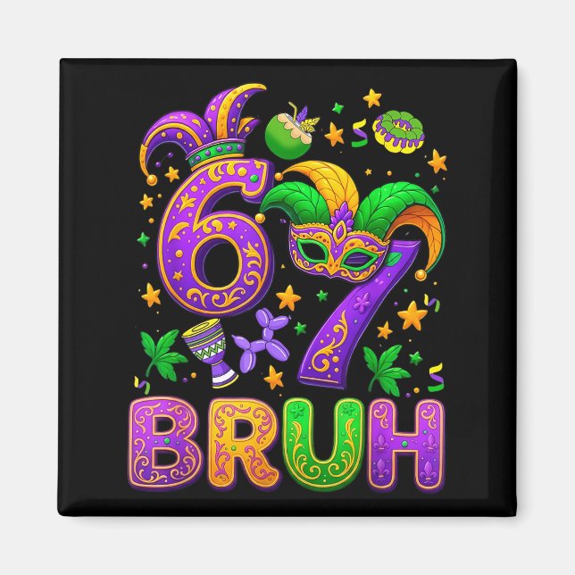 67 Bruh Mardi Gras Jester Mask New Orleans  Magnet (Framsidan)
