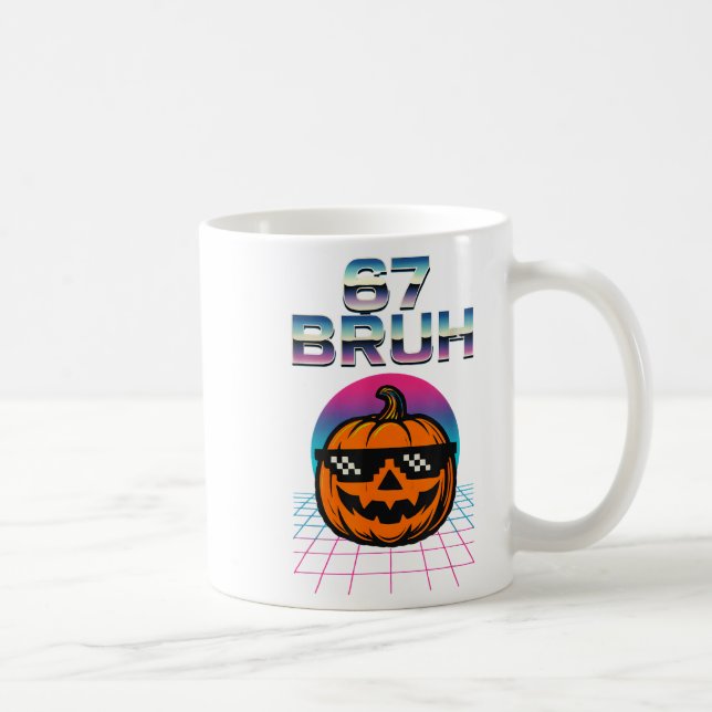 67 Bruh Meme Halloween Pumpkin 6 7 Brainrot Sex Se Kaffemugg (Höger)