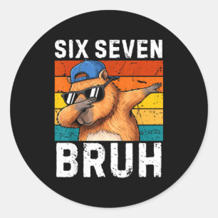 67 Bruh Meme Rolig 6 7 Kapybara För Pojkar Barn Se Runt Klistermärke