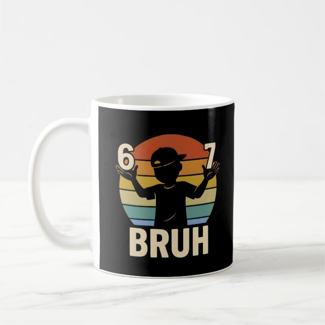 67 Bruh Retro Boy 6 7 Meme Kids Kindergarten Kaffemugg (Vänster)